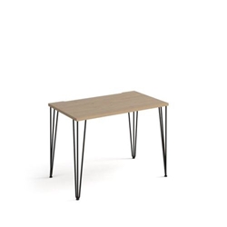 Tikal straight desk 1000mm x 600mm with hairpin legs - black legs, oak top