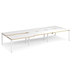 Adapt sliding top triple back to back desks 4200mm x 1600mm - white frame, white top with oak edging