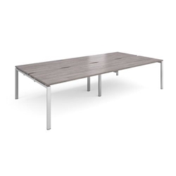 Adapt sliding top double back to back desks 3200mm x 1600mm - silver frame, grey oak top