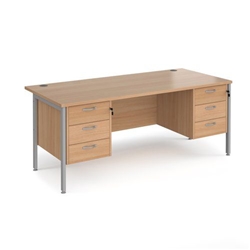 Maestro 25 straight desk 1800mm x 800mm with two x 3 drawer pedestals - silver H-frame leg, beech top