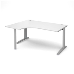 TR10 left hand ergonomic desk 1600mm - silver frame, white top