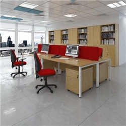 Maestro 25 back to back ergonomic desks 1600mm deep - white bench leg frame, oak top