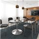 Trumpet base circular boardroom table 1200mm - silver base, oak top