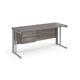 Maestro 25 straight desk 1600mm x 600mm with 2 drawer pedestal - silver cable managed leg frame leg, grey oak top