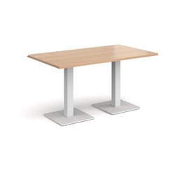 Brescia rectangular dining table with flat square white bases 1400mm x 800mm - beech