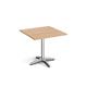Roma square dining table with 4 leg chrome base 800mm - beech