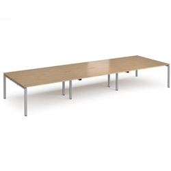 Adapt triple back to back desks 4800mm x 1600mm - silver frame, oak top