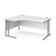 Maestro 25 left hand ergonomic desk 1600mm wide - silver cantilever leg frame, white top