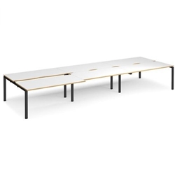 Adapt sliding top triple back to back desks 4800mm x 1600mm - black frame, white top with oak edging