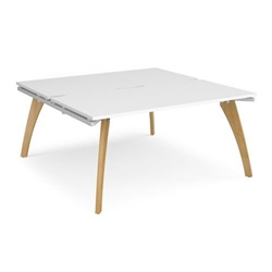Fuze back to back desks 1600mm x 1600mm with oak legs - white underframe, white top