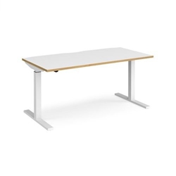 Elev8 Mono straight sit-stand desk 1600mm x 800mm - white frame, white top with oak edge
