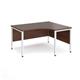 Maestro 25 right hand ergonomic desk 1400mm wide - white bench leg frame, walnut top