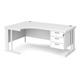 Maestro 25 left hand ergonomic desk 1800mm wide with 3 drawer pedestal - white cable managed leg frame, white top