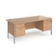 Maestro 25 straight desk 1800mm x 800mm with 2 and 3 drawer pedestals - silver H-frame leg, beech top