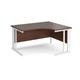 Maestro 25 right hand ergonomic desk 1400mm wide - white cable managed leg frame, walnut top