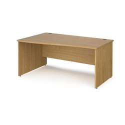 Maestro 25 left hand wave desk 1600mm wide - oak top with panel end leg