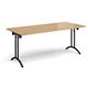 Rectangular folding leg table with black legs and curved foot rails 1800mm x 800mm - oak