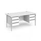 Contract 25 straight desk with 3 and 3 drawer pedestals and silver H-Frame leg 1600mm x 800mm - white top