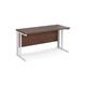 Maestro 25 straight desk 1400mm x 600mm - white cable managed leg frame, walnut top