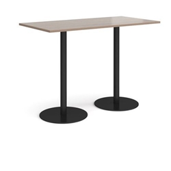 Monza rectangular poseur table with flat round black bases 1600mm x 800mm - barcelona walnut