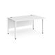 Maestro 25 right hand wave desk 1400mm wide - white bench leg frame, white top