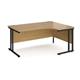 Maestro 25 right hand ergonomic desk 1600mm wide - black cantilever leg frame, oak top