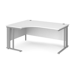 Maestro 25 left hand ergonomic desk 1600mm wide - silver cable managed leg frame, white top