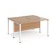 Maestro 25 back to back straight desks 1400mm x 1200mm - white bench leg frame, beech top