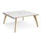 Fuze back to back desks 1600mm x 1600mm with oak legs - white underframe, white top with oak edging