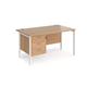 Maestro 25 straight desk 1400mm x 800mm with 3 drawer pedestal - white H-frame leg, beech top