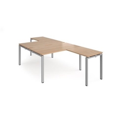 Adapt back to back desks 1400mm x 1600mm with 800mm return desks - silver frame, beech top