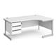Contract 25 right hand ergonomic desk with 3 drawer pedestal and silver cantilever leg 1800mm - white top