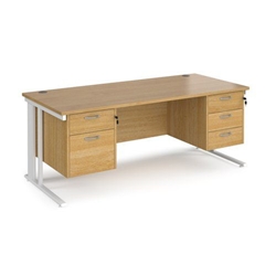 Maestro 25 straight desk 1800mm x 800mm with 2 and 3 drawer pedestals - white cable managed leg frame, oak top