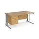 Maestro 25 straight desk 1600mm x 800mm with 3 drawer pedestal - silver cable managed leg frame, oak top