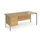 Maestro 25 straight desk 1800mm x 800mm with 2 drawer pedestal - silver H-frame leg, oak top