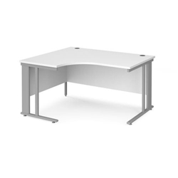 Maestro 25 left hand ergonomic desk 1400mm wide - silver cable managed leg frame, white top