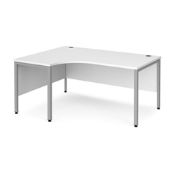 Maestro 25 left hand ergonomic desk 1600mm wide - silver bench leg frame, white top