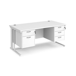 Maestro 25 straight desk 1600mm x 800mm with 2 and 3 drawer pedestals - white cable managed leg frame, white top