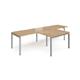 Adapt double straight desks 3200mm x 800mm with 800mm return desks - silver frame, oak top