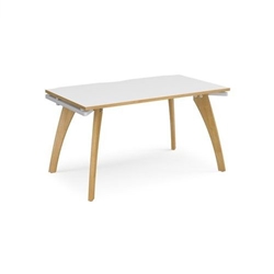 Fuze single desk 1400mm x 800mm with oak legs - white underframe, white top with oak edging