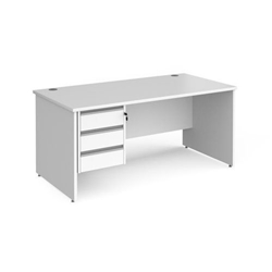 Contract 25 straight desk with 3 drawer silver pedestal and panel leg 1600mm x 800mm - white