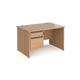 Contract 25 straight desk with 2 drawer graphite pedestal and panel leg 1200mm x 800mm - beech