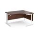 Maestro 25 right hand ergonomic desk 1400mm wide - white cantilever leg frame, walnut top