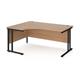 Maestro 25 left hand ergonomic desk 1600mm wide - black cantilever leg frame, beech top