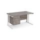 Maestro 25 straight desk 1400mm x 800mm with 2 drawer pedestal - white cable managed leg frame, grey oak top