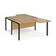 Maestro 25 back to back ergonomic desks 1400mm deep - black bench leg frame, oak top