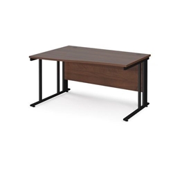Maestro 25 left hand wave desk 1400mm wide - black cable managed leg frame, walnut top