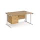 Maestro 25 right hand wave desk 1400mm wide with 2 drawer pedestal - white cantilever leg frame, oak top