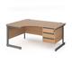 Contract 25 left hand ergonomic desk with 3 drawer pedestal and graphite cantilever leg 1600mm - beech top
