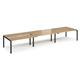 Adapt sliding top triple back to back desks 4800mm x 1200mm - black frame, oak top